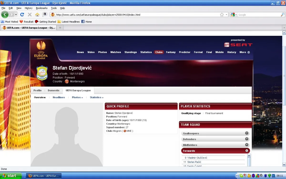Stefanov profil na uefa sajtu