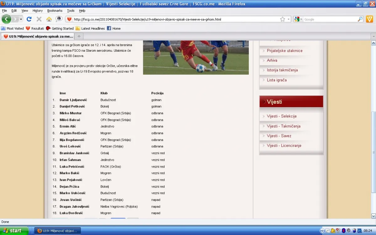 Spisak za utakmice sa grckom sajt fscg