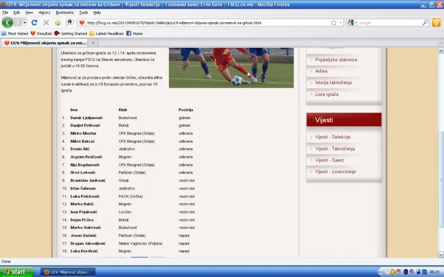 Spisak za utakmice sa grckom sajt fscg